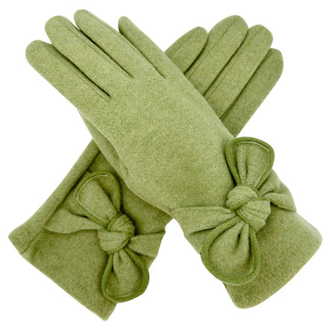 Plain Gloves With Bow - Various Colours