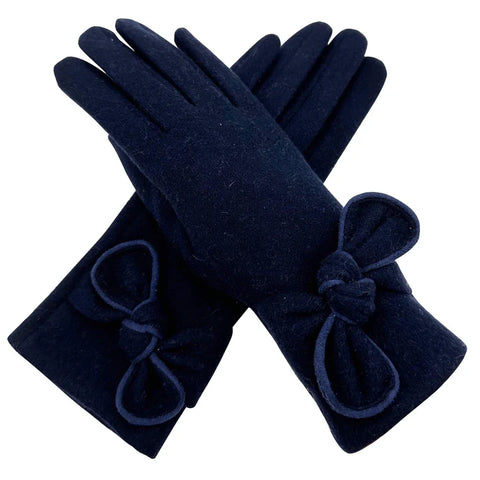 Plain Gloves With Bow - Various Colours