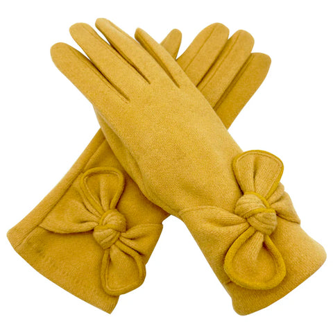 Plain Gloves With Bow - Various Colours