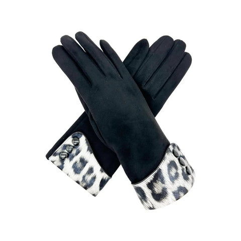 Plain Gloves with Leopard Print Cuff
