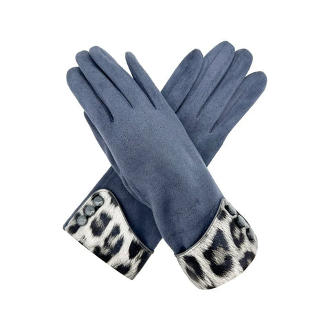 Plain Gloves with Leopard Print Cuff