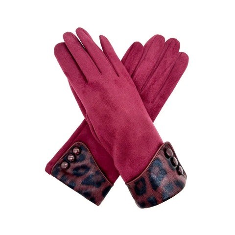 Plain Gloves with Leopard Print Cuff