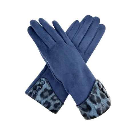 Plain Gloves with Leopard Print Cuff