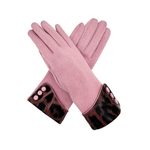 Plain Gloves with Leopard Print Cuff