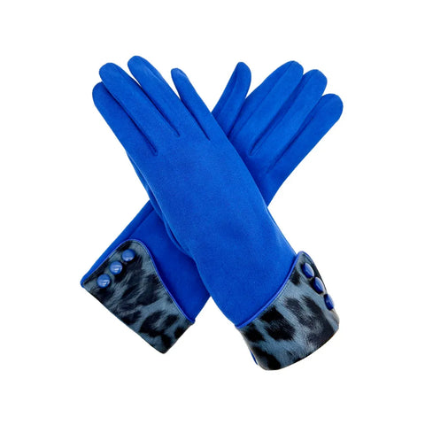 Plain Gloves with Leopard Print Cuff