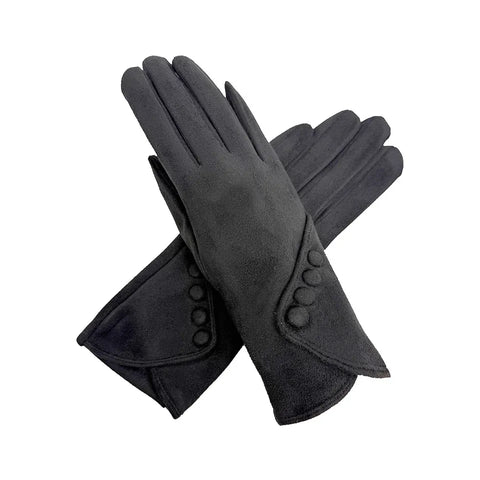 Plain Gloves With Button Detail - Various Colours