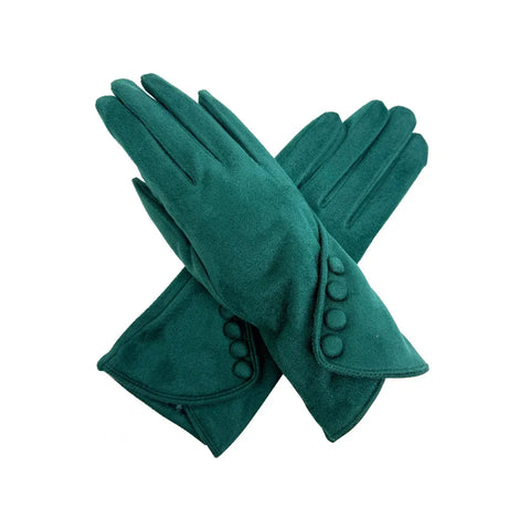 Plain Gloves With Button Detail - Various Colours