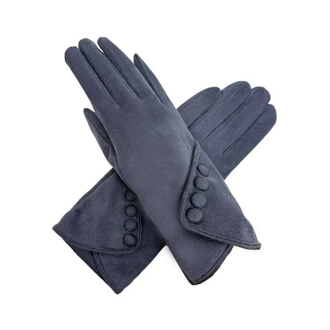 Plain Gloves With Button Detail - Various Colours
