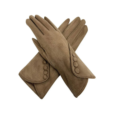 Plain Gloves With Button Detail - Various Colours