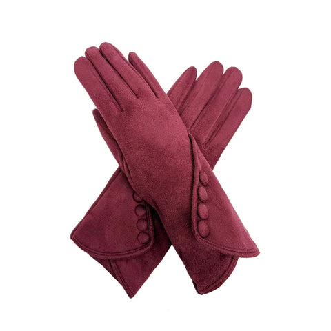 Plain Gloves With Button Detail - Various Colours