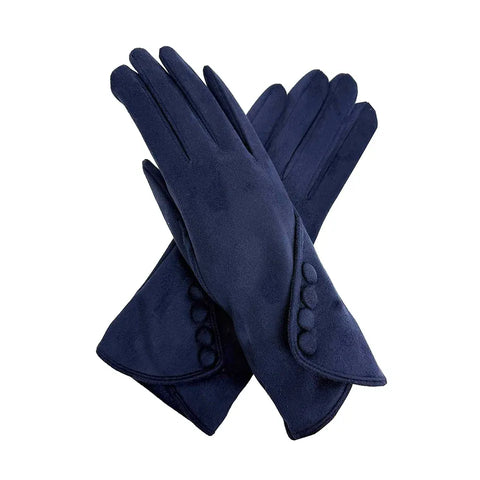 Plain Gloves With Button Detail - Various Colours