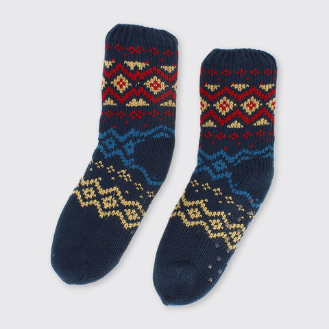 Hector Men's Fairisle Slipper Socks- Blue