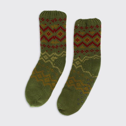 Men's Fairisle Slipper Socks - Ochre / Green