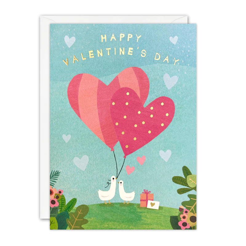 Ducks And Hearts Balloons Valentine's Day Card