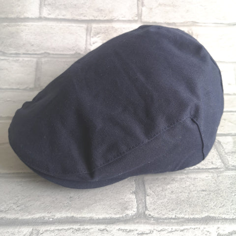 Navy Wax Flat Cap With Thinsulate Lining