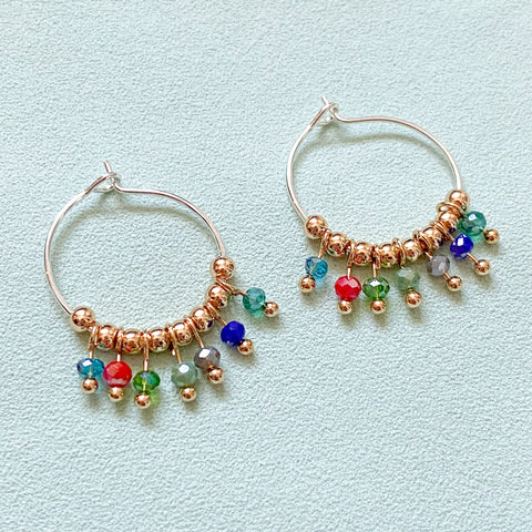 Silver Hoop and Multicoloured Bead Earrings