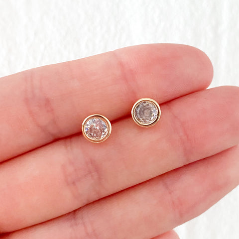 CZ Crystal Round Stud Earrings - Various Colours