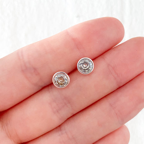 CZ Crystal Round Stud Earrings - Various Colours