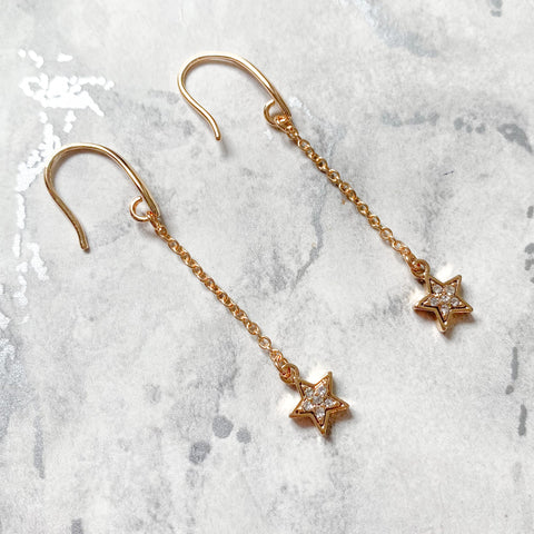 Star Drop Chain Earrings - Various Colours