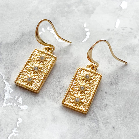 Gold Rectangular Aumulet Drop Earrings
