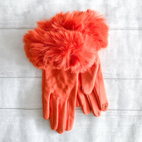 Velvet Gloves With Faux Fur Trim - Various Colours
