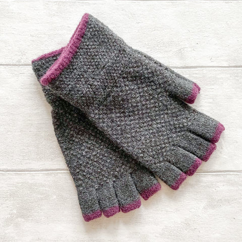 Men's Ribbed Fingerless Gloves with Stripe  - Various Colours