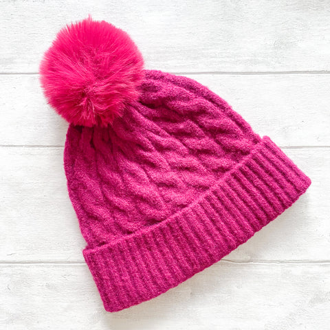 Cable Knit Hat with Bobble - Various Colours