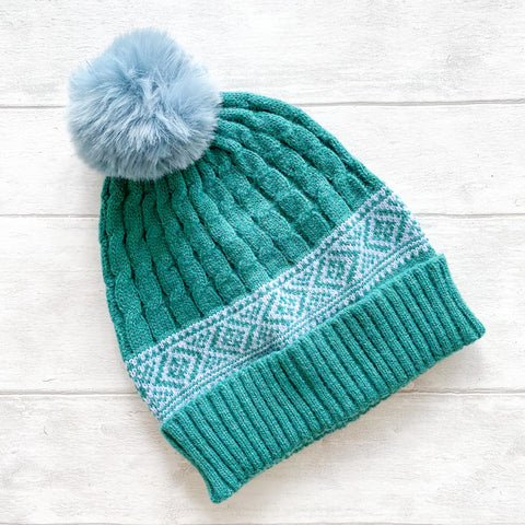 Cable Knit Hat with Diamond Fair Isle - Various Colours