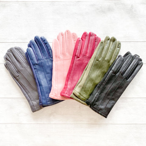 Faux Leather Gloves With Vertical Stitching Detail - Various Colours