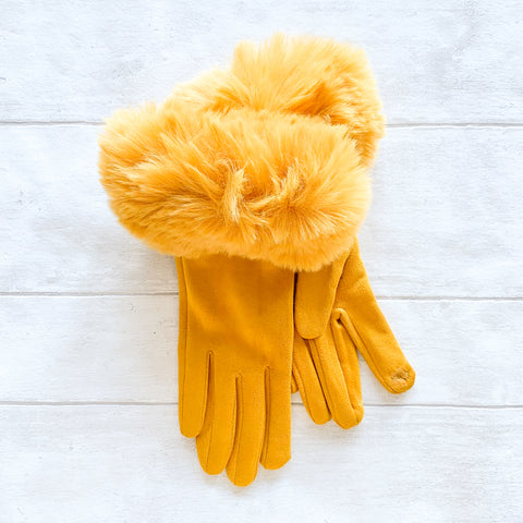Velvet Gloves With Faux Fur Trim - Various Colours