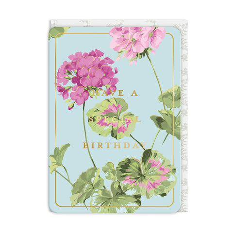 Purple Geranium Birthday Card