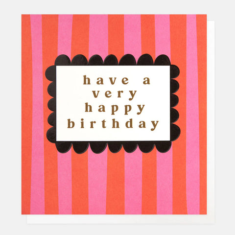 Pink And Orange Stripe Birthday Card