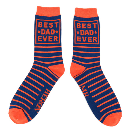 Mr Heron Best Dad Ever Socks - Navy Striped