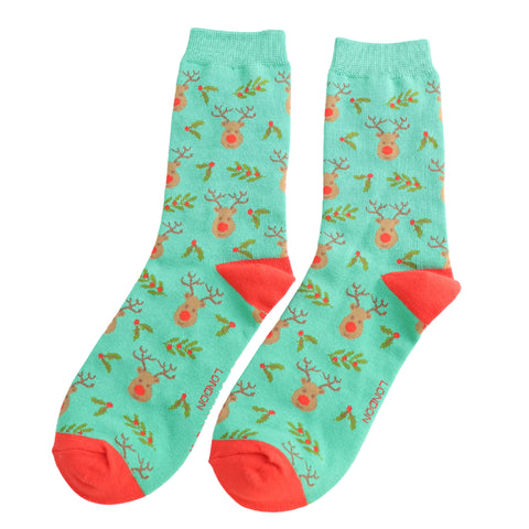 Reindeer & Holly Socks - Various Colours