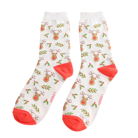 Reindeer & Holly Socks - Various Colours