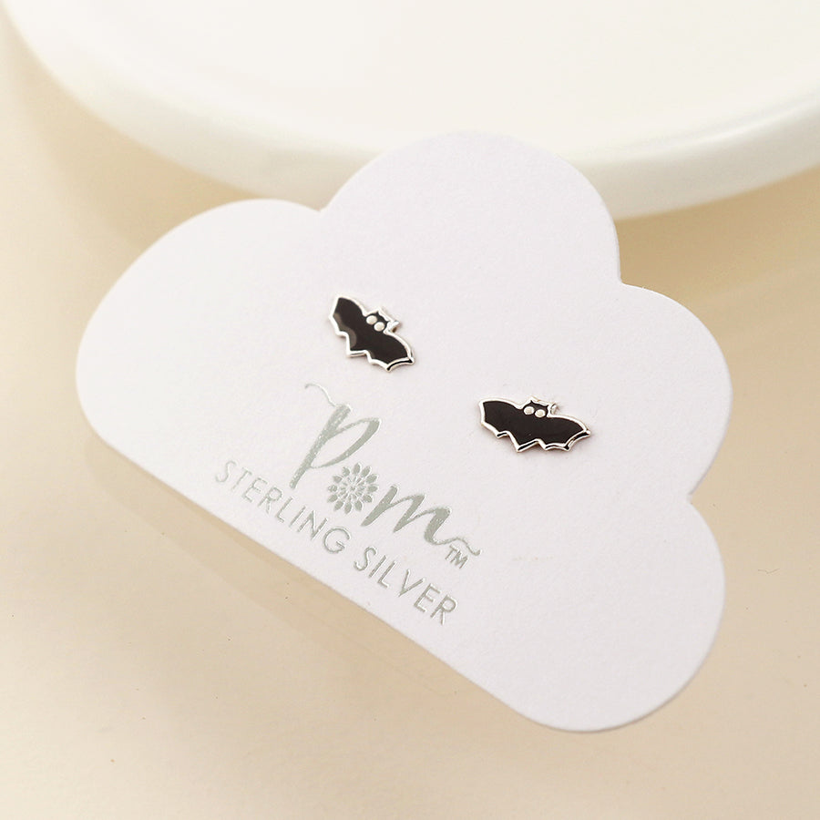 Sterling Silver Enamel Grey Bat Earrings