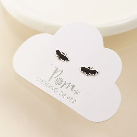 Sterling Silver Enamel Grey Bat Earrings