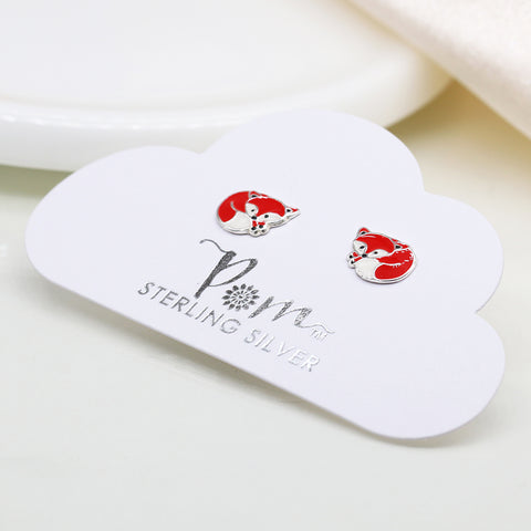 Sterling Silver Red Panda Earrings