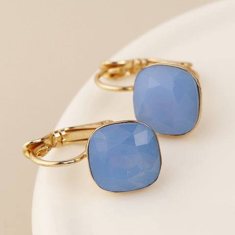 Golden And Blue Square Crystal Drop Earrings