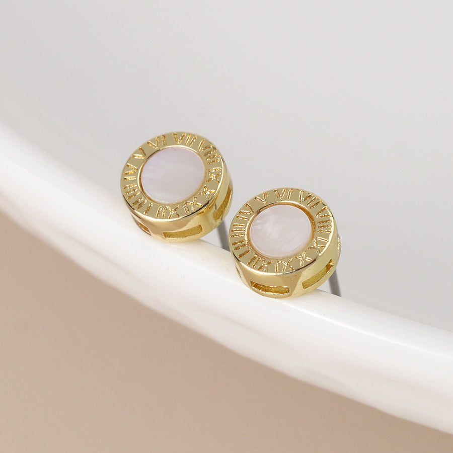 Golden Roman Numeral Clock Stud Earrings