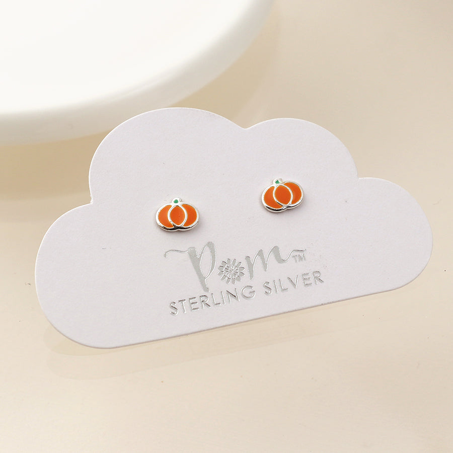 Sterling Silver Enamel Pumpkin Earrings