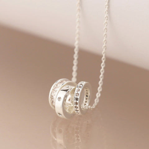 Silver Plated Triple Mini Crystal Rings Necklace