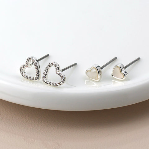 Silver Plated Double Heart Stud Set