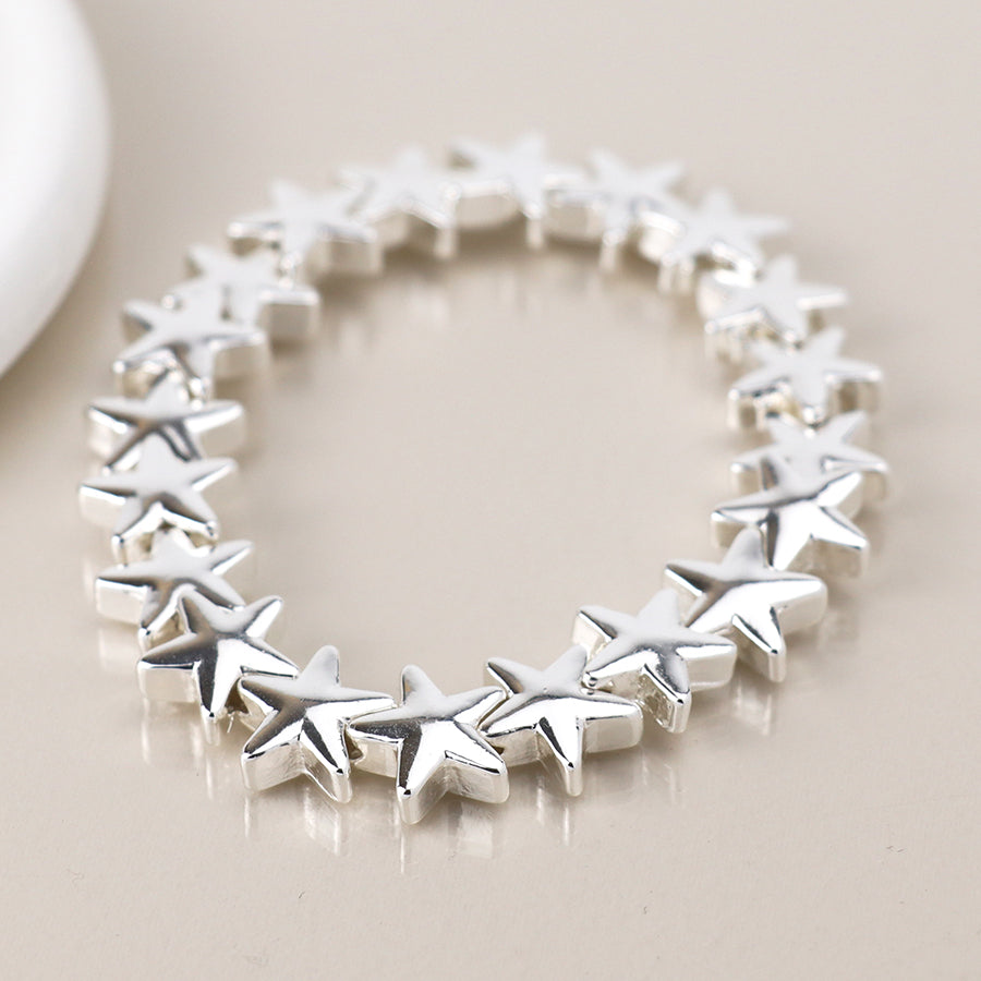 Silver Plated Polished Stars Stretch Bracelet