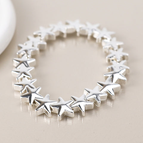 Silver Plated Polished Stars Stretch Bracelet