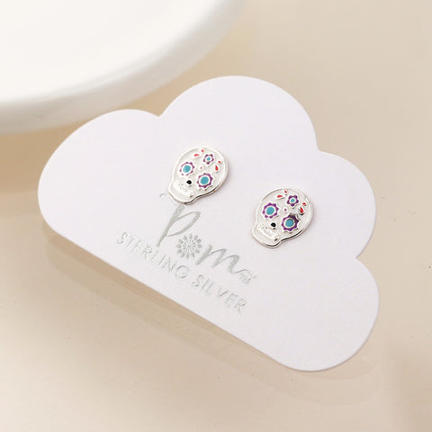 Sterling Silver Enamel Sugar Skull Earrings