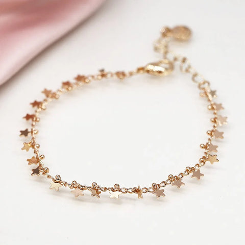 Faux Gold Plated Multi Star & Tiny Bead Chain Bracelet