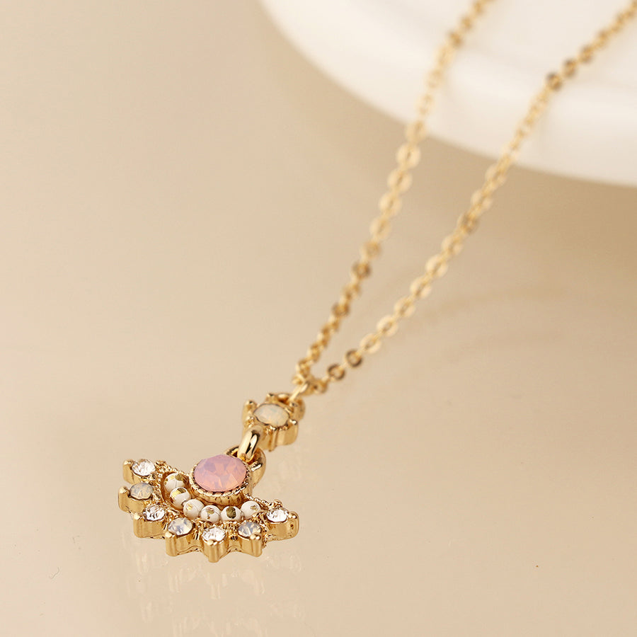 Golden, Pink And White Fan Necklace