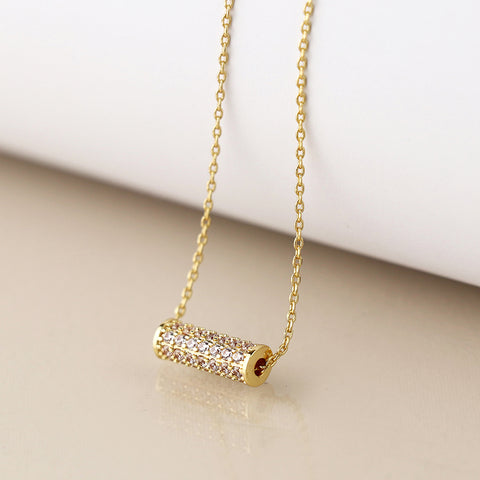Golden Crystal Cylinder Necklace