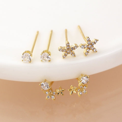 Golden Flower Mix Stud Earring Set